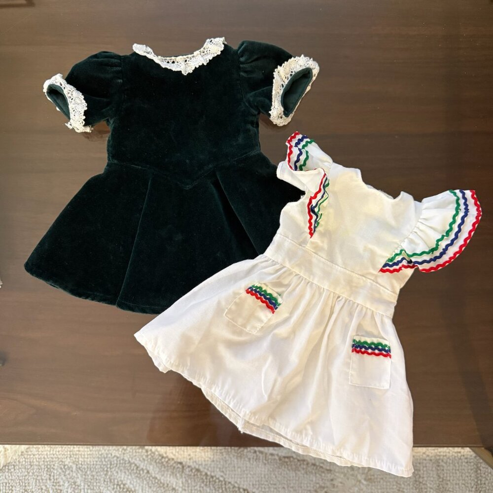 American Girl Doll Molly Birthday Pinafore & Version 1 Christmas Evergreen Dress